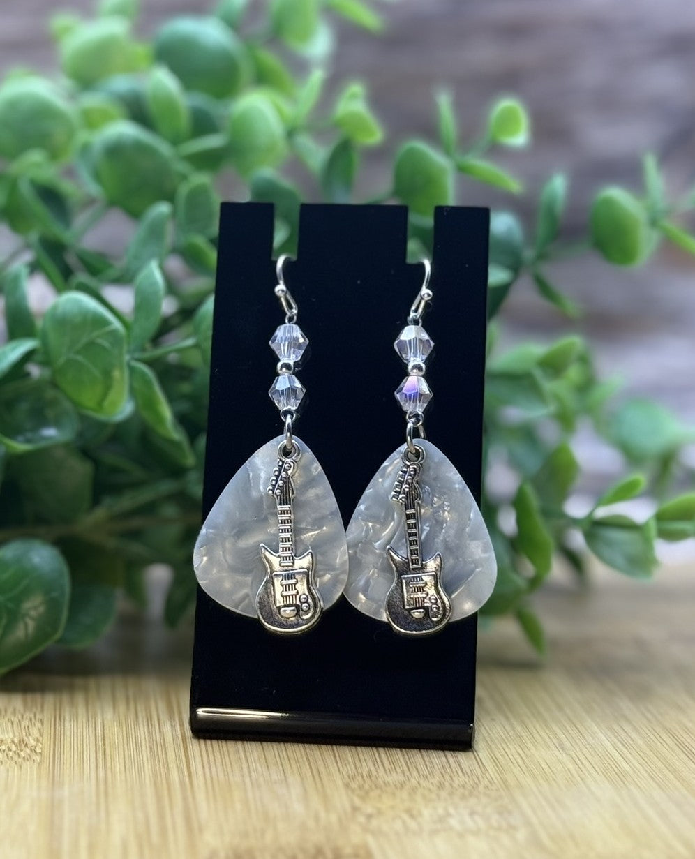 Rock n' Roll Guitar Pick Beaded Earrings
