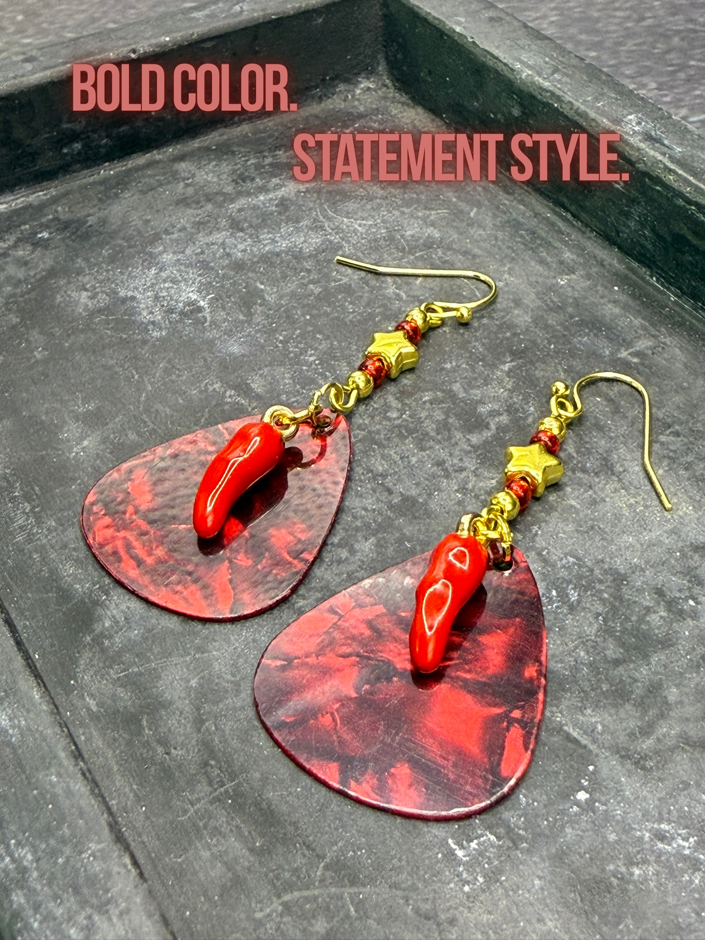 Guitar Pick Earrings in Firestorm (Warm Spectrum)