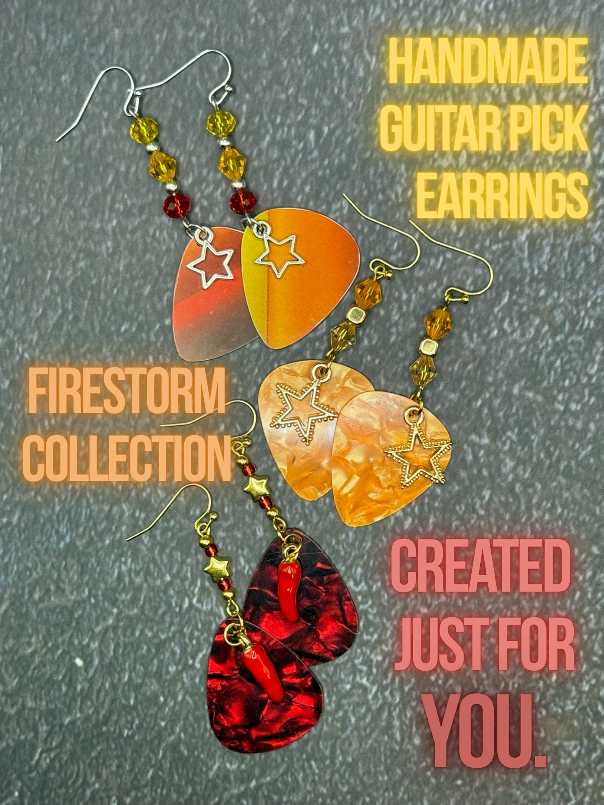 Guitar Pick Earrings in Firestorm (Warm Spectrum)