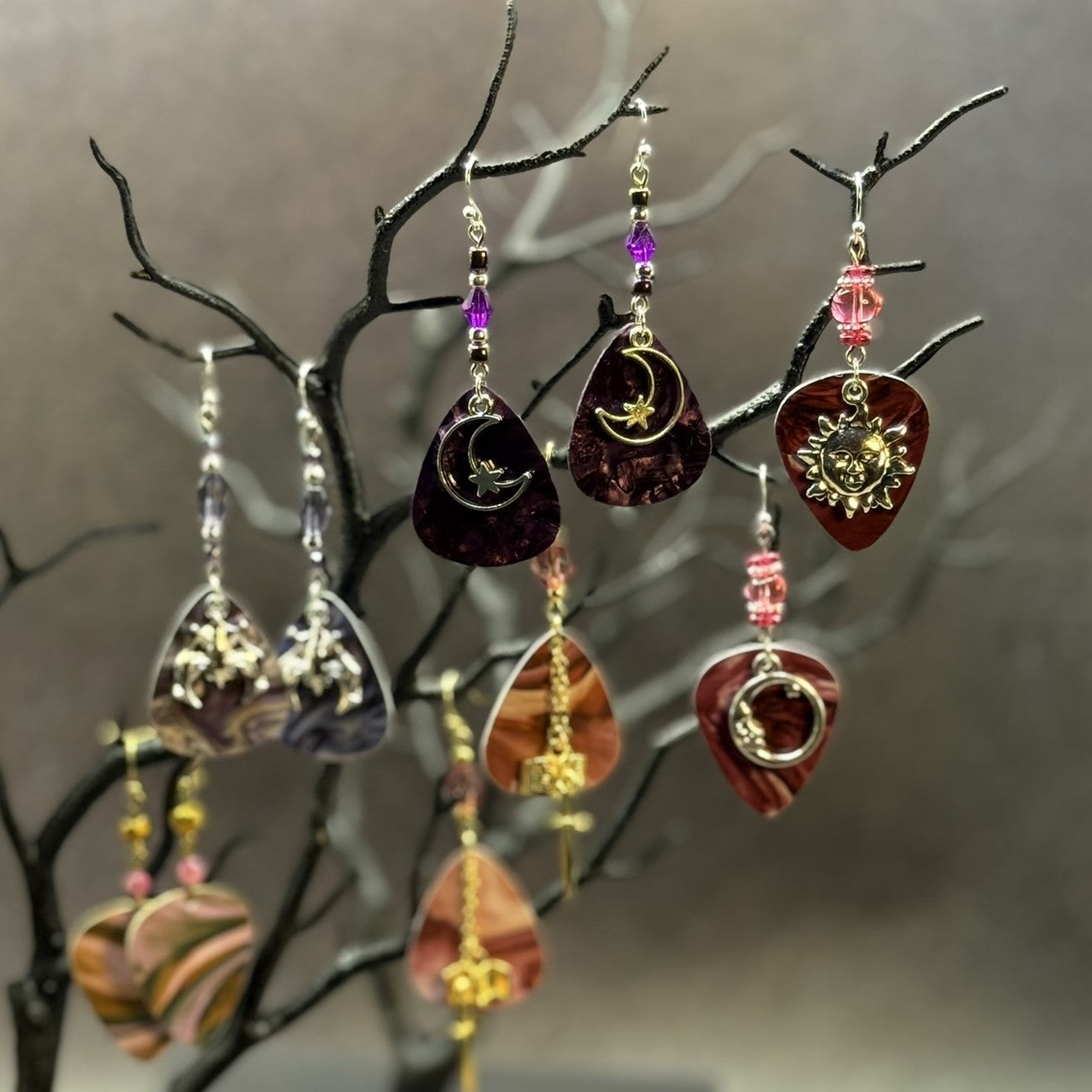 Guitar Pick Earrings in Hexed Hues (Pinks + Purples)