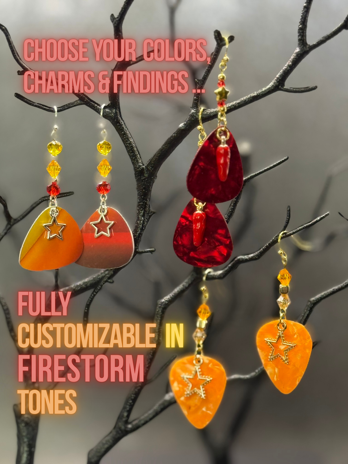 Guitar Pick Earrings in Firestorm (Warm Spectrum)