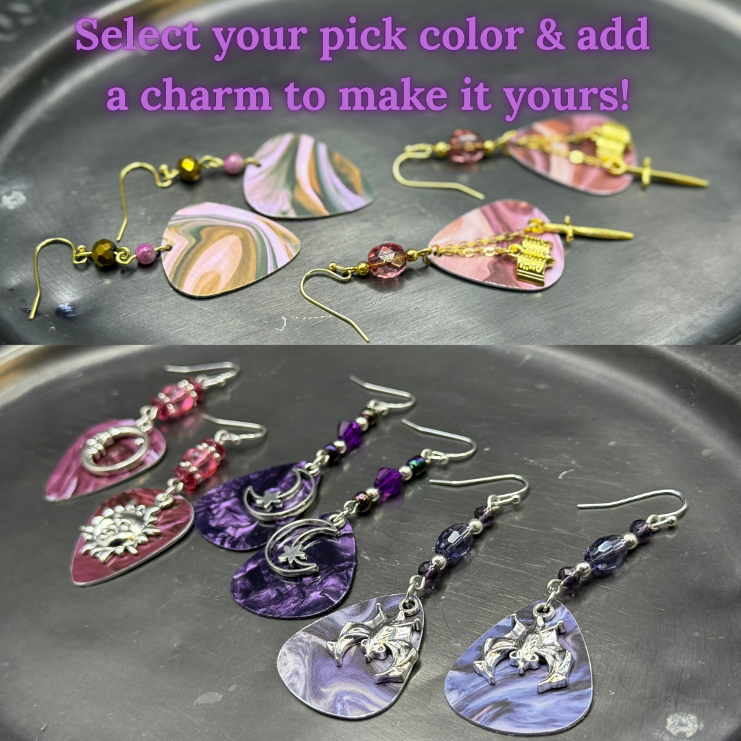 Guitar Pick Earrings in Hexed Hues (Pinks + Purples)