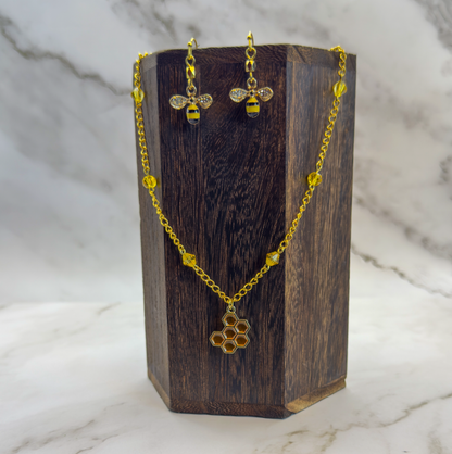Honey Bee + Honeycomb Necklace and Earrings Set