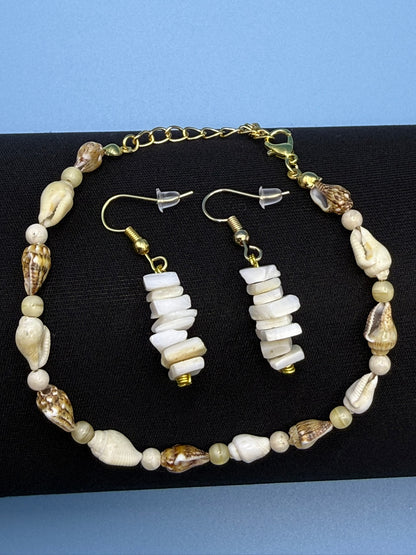 Natural Seashell Bracelet & Earrings Set