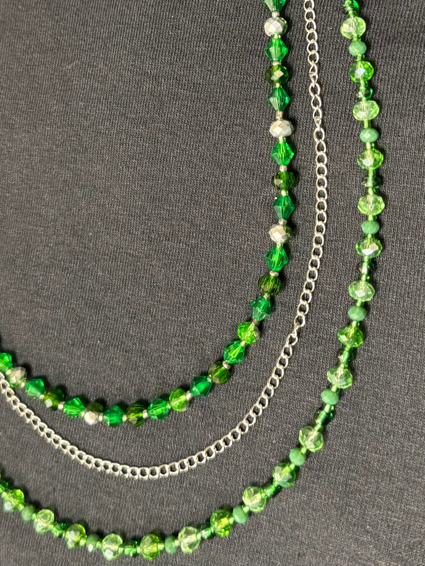 Emerald City 3-Strand Layered Necklace & Earring Set