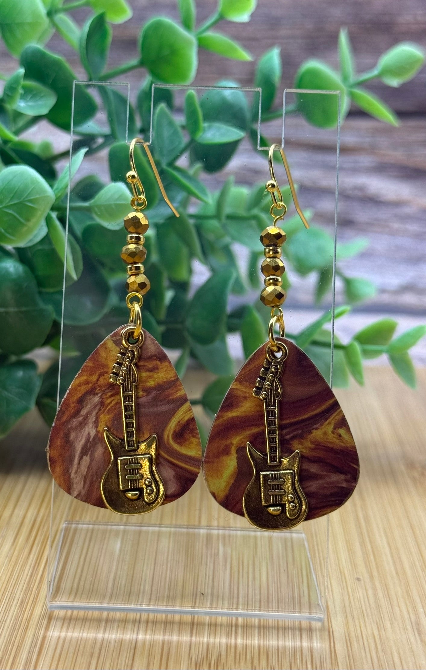 Rock n' Roll Guitar Pick Beaded Earrings