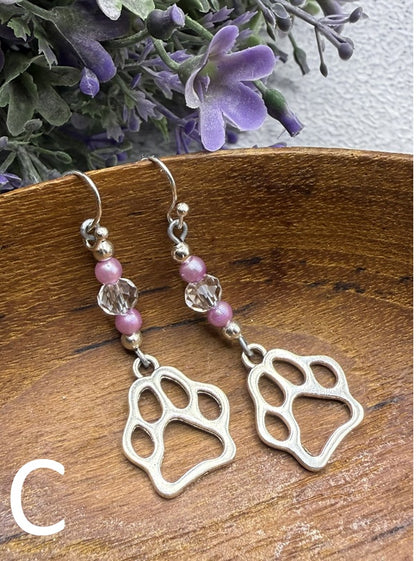 Paw Print Charm Earrings | Purple + Gold or Silver