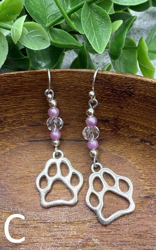 Paw Print Charm Earrings | Purple + Gold or Silver