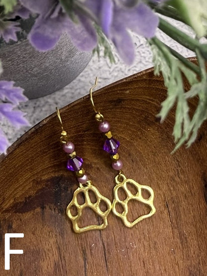 Paw Print Charm Earrings | Purple + Gold or Silver