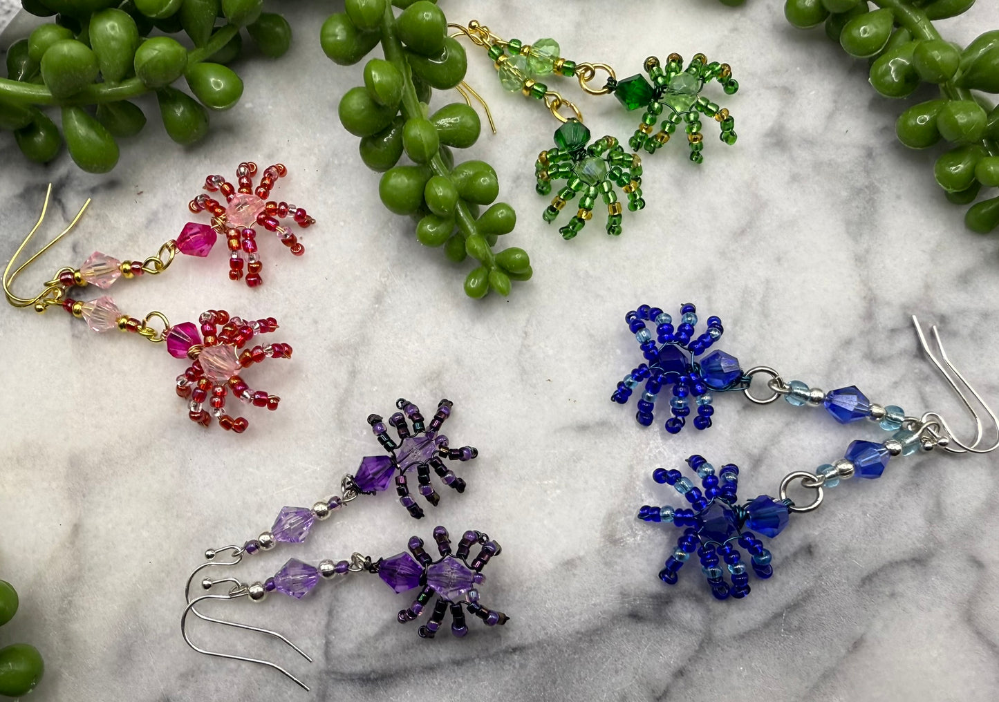 Spider Seed Bead Earrings in Variety of Colors