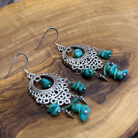 Natural Turquoise Howlite Chandelier Earrings