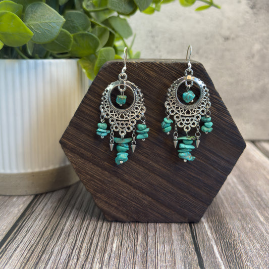Natural Turquoise Howlite Chandelier Earrings