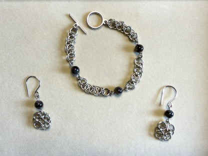 Entwined Rose Chainmail Bracelet & Earring Sets