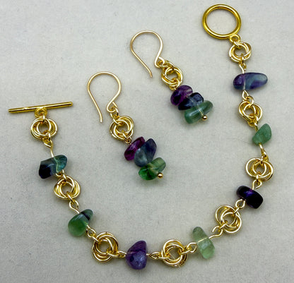 Entwined Rose Chainmail Bracelet & Earring Sets