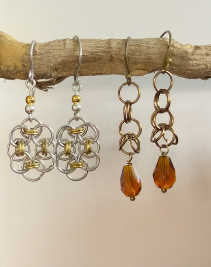 Entwined Rose Chainmail Earring Collection - Floral and Drop Designs