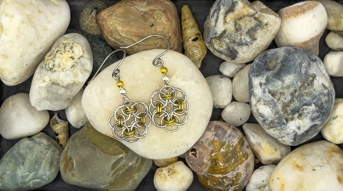 Entwined Rose Chainmail Earring Collection - Floral and Drop Designs
