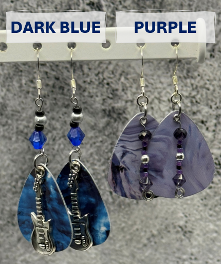 Rock n' Roll Guitar Pick Beaded Earrings