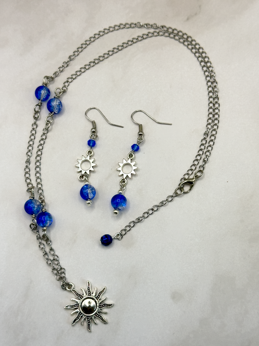Sun Charm Jewelry Set Necklace and Earrings