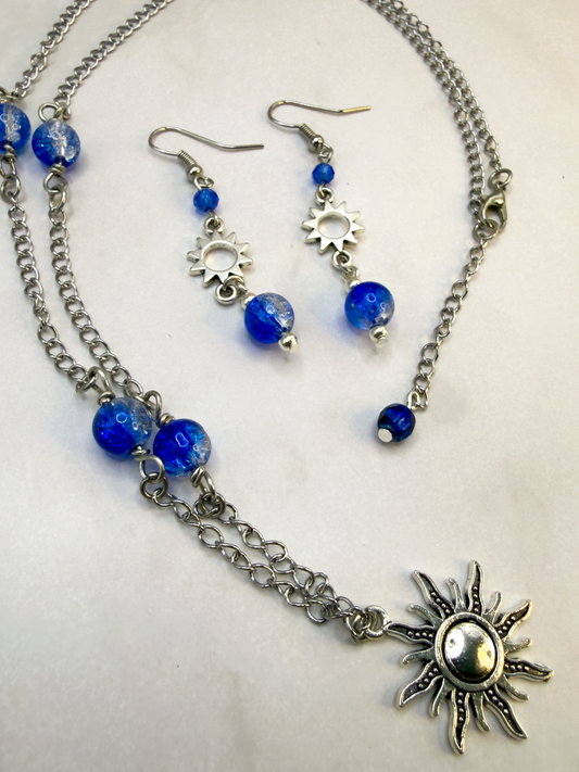 Sun Charm Jewelry Set Necklace and Earrings