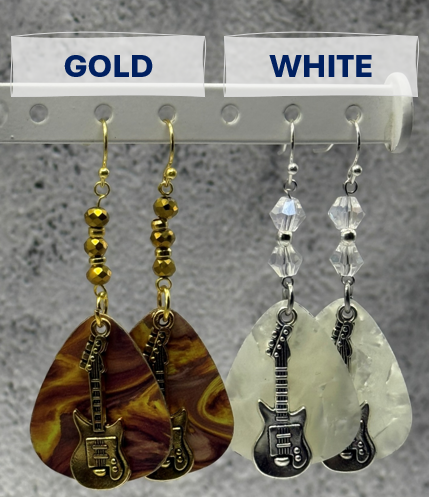 Rock n' Roll Guitar Pick Beaded Earrings