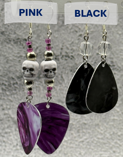 Rock n' Roll Guitar Pick Beaded Earrings